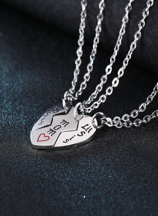 YEEQIN 3PCs Mother Daughter Necklace Set, Big Sis Lil Sis Mom Jewelry Gift Heart Necklace Gifts for Mother Daughters - Image 3