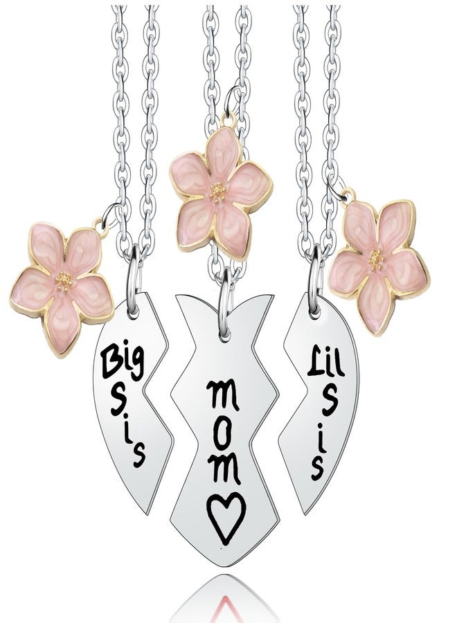 YEEQIN 3PCs Mother Daughter Necklace Set, Big Sis Lil Sis Mom Jewelry Gift Heart Necklace Gifts for Mother Daughters - Image 1