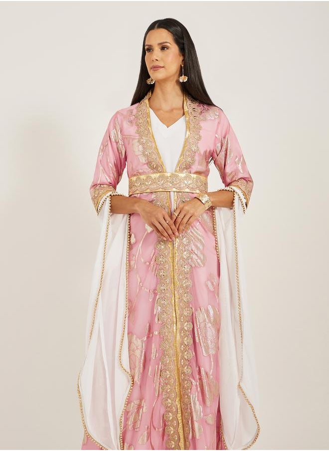 Maxim Creation - Embroidered Belted Kaftan with Inner and Belt Detail by Styli - Image 1