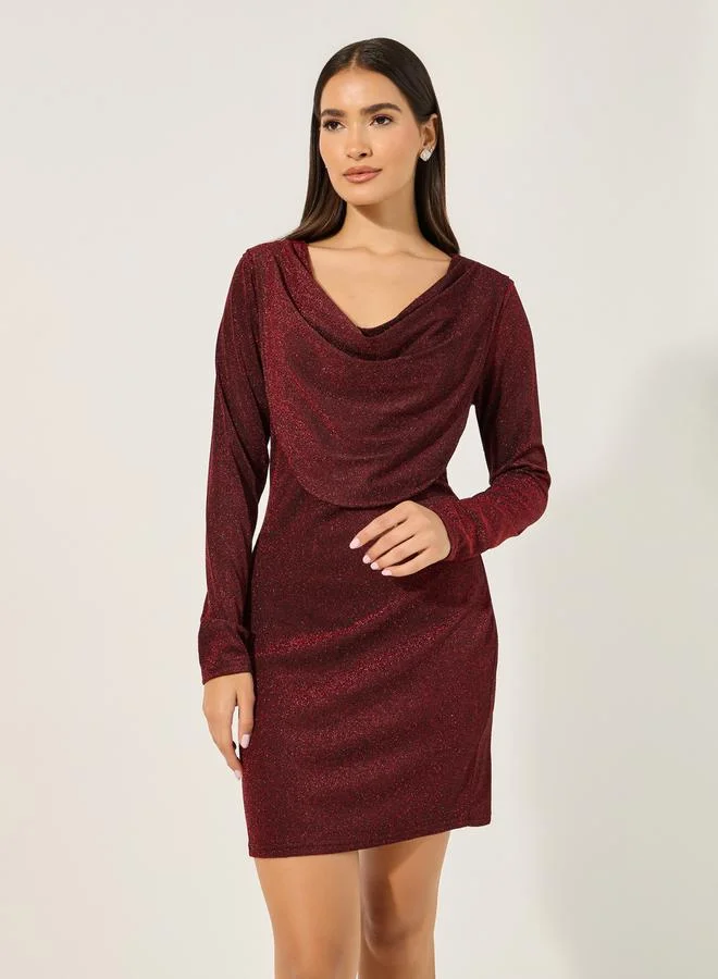 Styli Shimmering Cowl Neck Dress