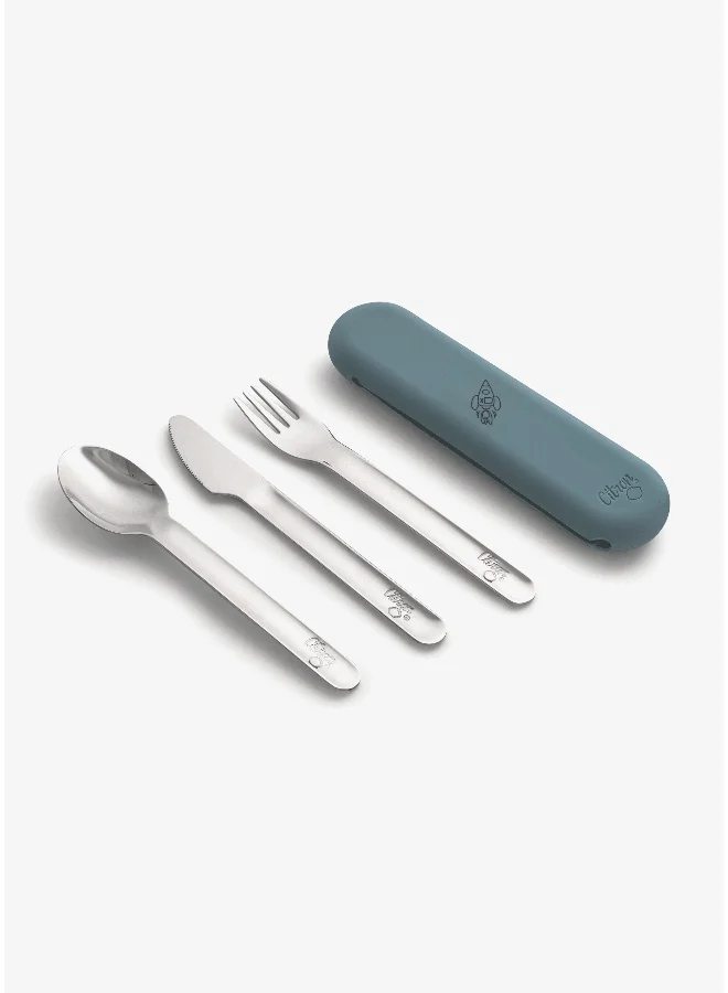 سترون Stainless Steel Cutlery Set - Spaceship - Dusty Blue + Case