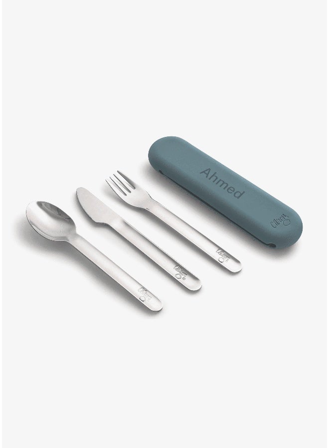 Citron Stainless Steel Cutlery Set - Spaceship - Dusty Blue + Case - Image 1