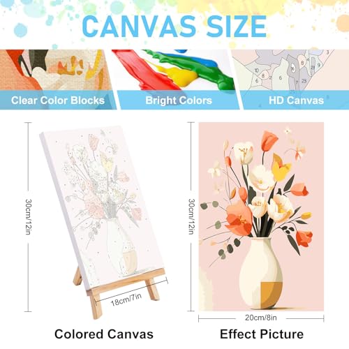 Offito 4 Pack Framed Paint by Numbers Kit for Adults Beginners with Wooden Easel, Flowers Easy Paint by Number Kit with Frame, Watercolor Adult Paint by Number Framed Canvas (8 * 12 Inch) - Image 3
