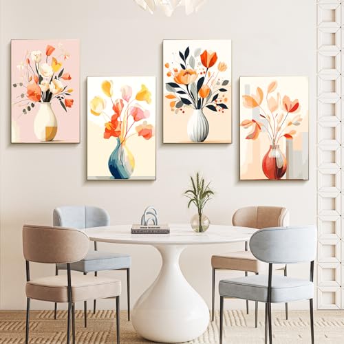 Offito 4 Pack Framed Paint by Numbers Kit for Adults Beginners with Wooden Easel, Flowers Easy Paint by Number Kit with Frame, Watercolor Adult Paint by Number Framed Canvas (8 * 12 Inch) - Image 2