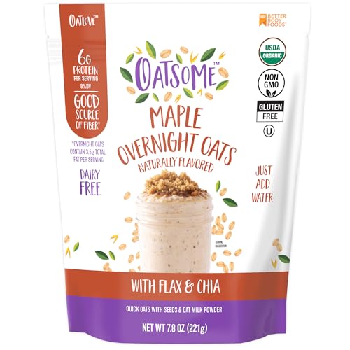 Oatsome Maple Overnight Oats with Flax and Chia, Gluten-Free Oatmeal with 6g of Protein, 7.8oz Bag - Image 1