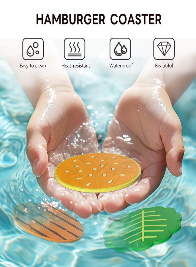 WOCOCN Hamburger Funny Coasters for Drink,Waterproof,Stain Resistant, and Elastic, Used to Protect and Desk Decor,Dining Table Decor,Coffee Table Decor,Christmas Coasters Set of 8 - Image 3