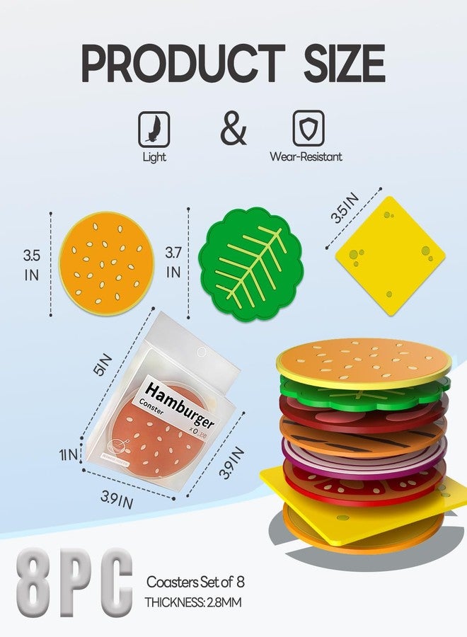 WOCOCN Hamburger Funny Coasters for Drink,Waterproof,Stain Resistant, and Elastic, Used to Protect and Desk Decor,Dining Table Decor,Coffee Table Decor,Christmas Coasters Set of 8 - Image 5