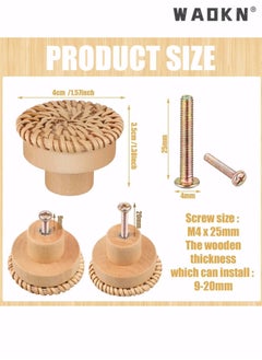 WAOKN Wooden Drawer Knobs, Rattan Dresser Knobs Round Handmade Wicker Woven and Screws for Boho Furniture Cabinets Handles Hardware Pulls Cabinet (6 Knobs and 6 Screws)  - Image 3