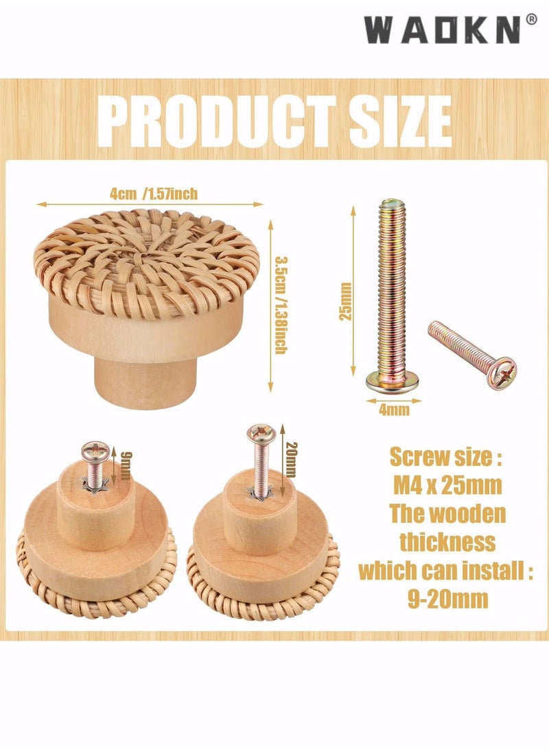 WAOKN Wooden Drawer Knobs, Rattan Dresser Knobs Round Handmade Wicker Woven and Screws for Boho Furniture Cabinets Handles Hardware Pulls Cabinet (6 Knobs and 6 Screws)  - Image 3