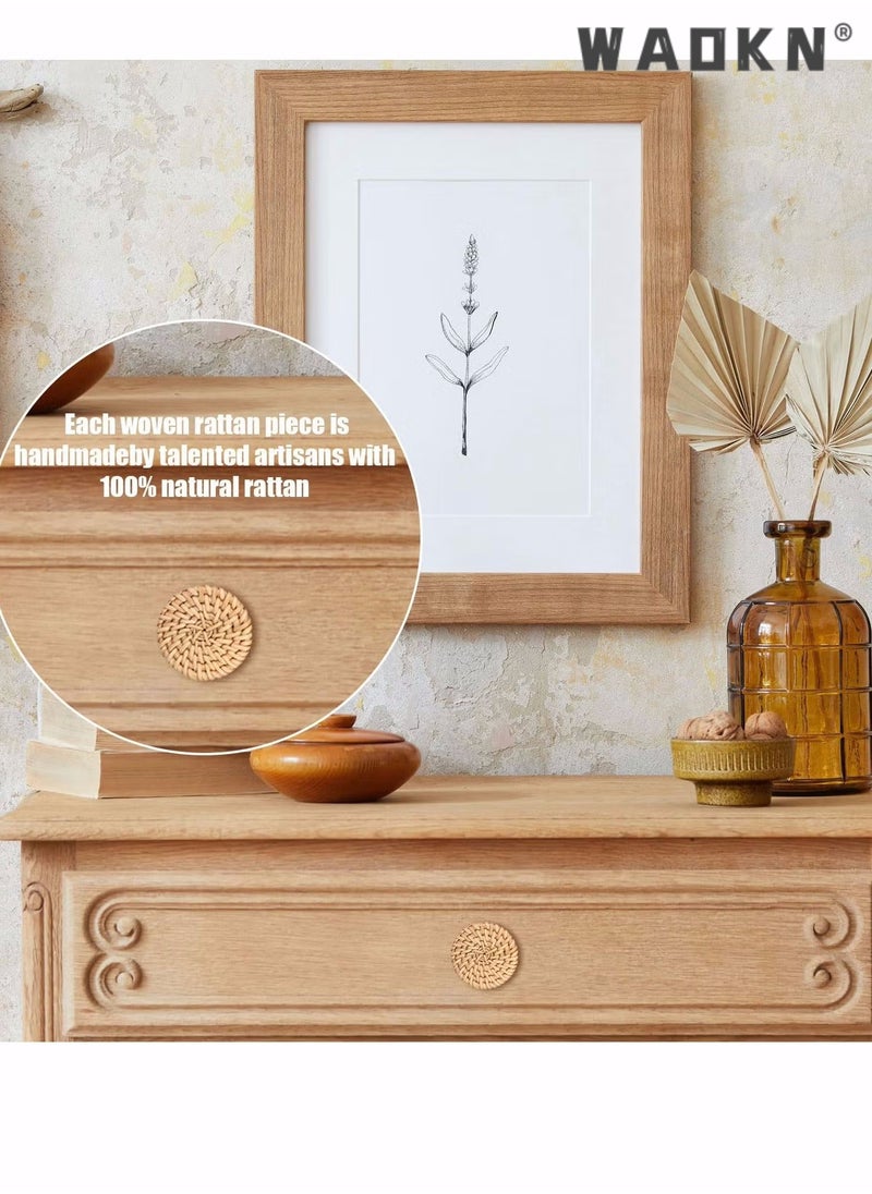 WAOKN Wooden Drawer Knobs, Rattan Dresser Knobs Round Handmade Wicker Woven and Screws for Boho Furniture Cabinets Handles Hardware Pulls Cabinet (6 Knobs and 6 Screws)  - Image 4