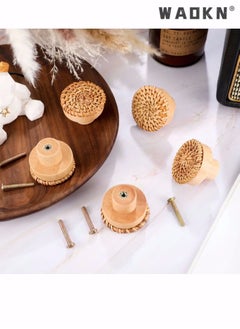 WAOKN Wooden Drawer Knobs, Rattan Dresser Knobs Round Handmade Wicker Woven and Screws for Boho Furniture Cabinets Handles Hardware Pulls Cabinet (6 Knobs and 6 Screws)  - Image 2