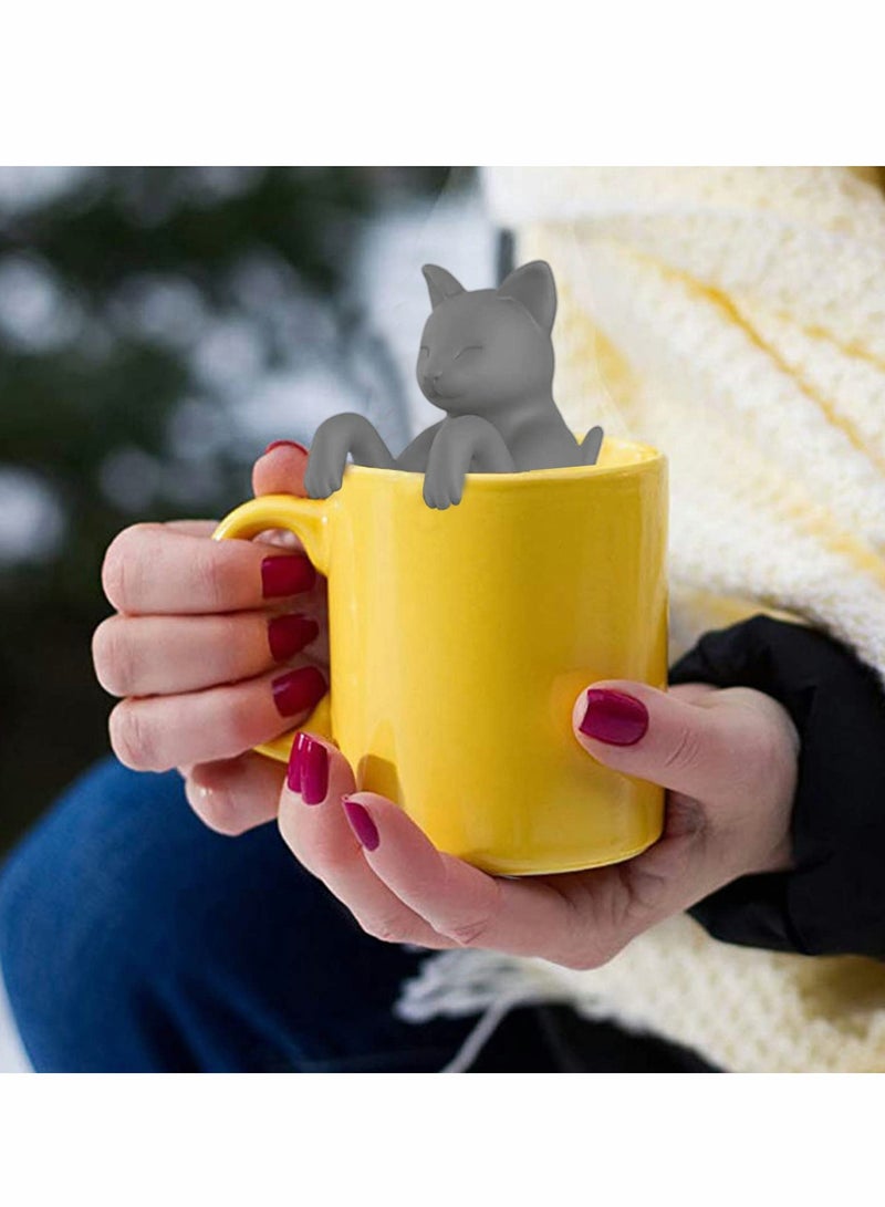 Cat Tea Infuser, Tea Infuser, Silicone Tea Strainer, Tea Filter,Tea Ball,   Cat Shape, Tea Filter, Reusable Cartoon Tea Strainer, 100% BPA (Grey and Black) Pack of 2 - Image 2
