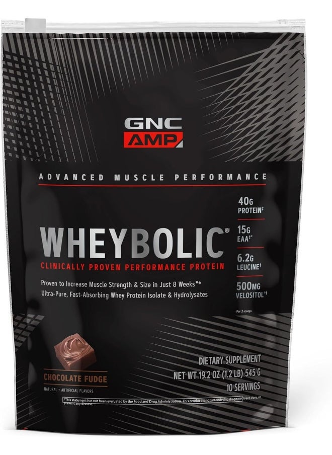 GNC AMP Wheybolic Protein Powder Targeted Muscle Building And Workout Support Formula Pure Chocolate Fudge 10 Servings  - Image 1