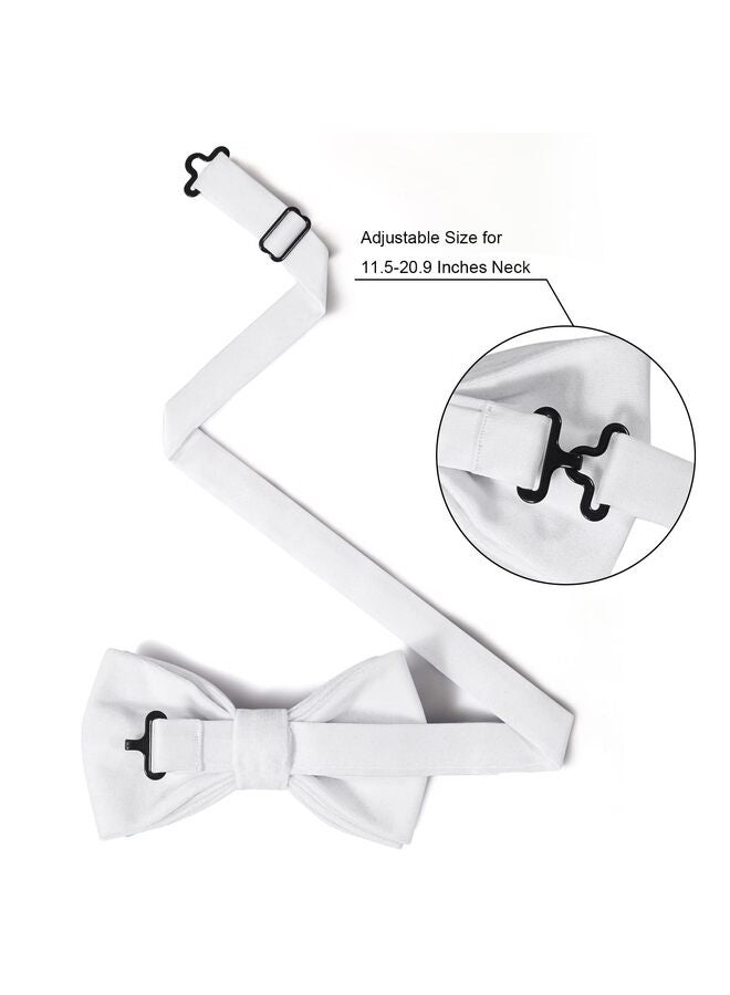 Men's Pre-tied Bowties Velvet Solid Color Adjustable Bow Tie and Pocket Square with Cufflinks for Wedding Party (Color : White) - Image 2