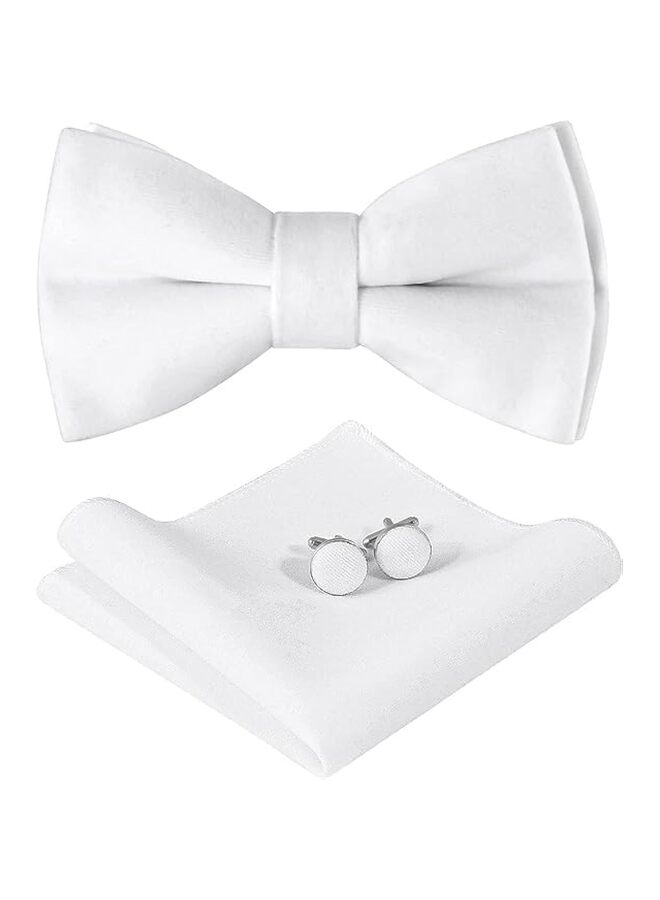 Men's Pre-tied Bowties Velvet Solid Color Adjustable Bow Tie and Pocket Square with Cufflinks for Wedding Party (Color : White) - Image 1