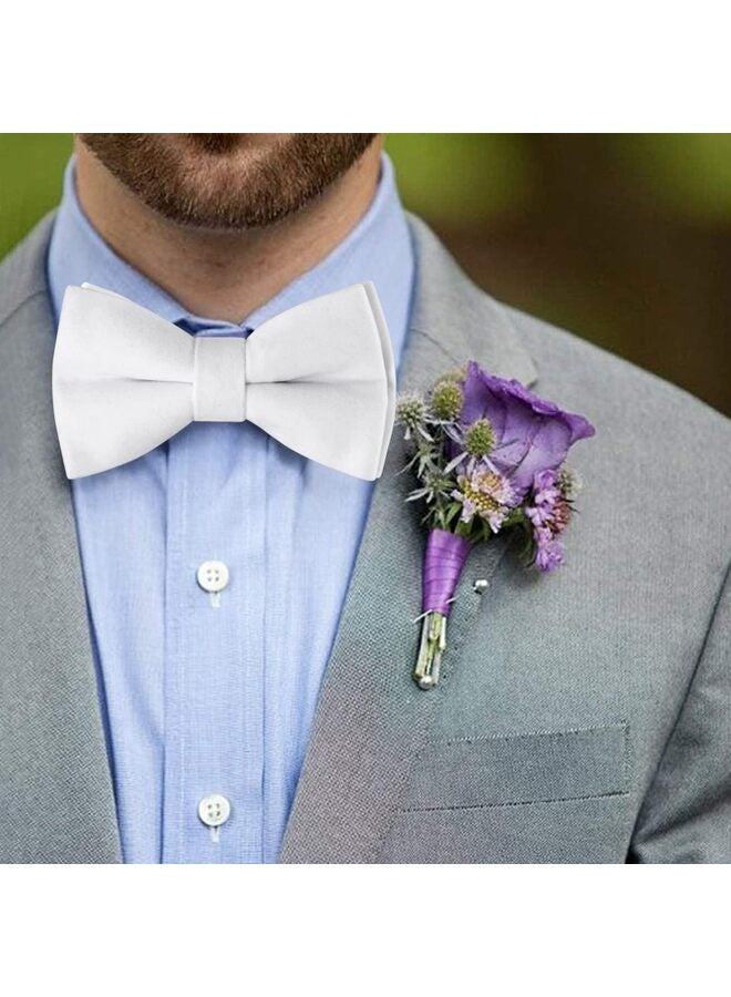 Men's Pre-tied Bowties Velvet Solid Color Adjustable Bow Tie and Pocket Square with Cufflinks for Wedding Party (Color : White) - Image 5
