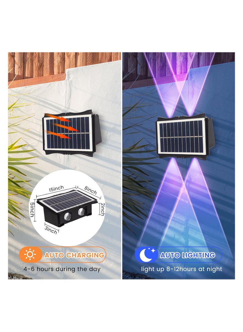 NANAO Solar Powered Outdoor LED Lights, Waterproof Wall Sconces, 4 LEDS Fence Lights, Up & Down Lighting for Backyard, Deck, Patio, Porch, Balcony, Garden (2 Pack) - Image 2