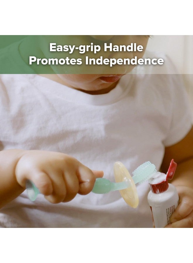 haakaa 360° Baby Toothbrush with Suction Base - Gentle Cleaning for Toddler's Self-Brushing Training, Food-Grade Silicone, Adjustable Safety Shield - Blue (1 Piece) - Image 4