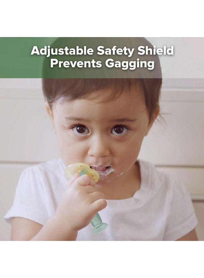 haakaa 360° Baby Toothbrush with Suction Base - Gentle Cleaning for Toddler's Self-Brushing Training, Food-Grade Silicone, Adjustable Safety Shield - Blue (1 Piece) - Image 3