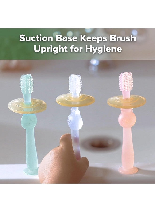 haakaa 360° Baby Toothbrush with Suction Base - Gentle Cleaning for Toddler's Self-Brushing Training, Food-Grade Silicone, Adjustable Safety Shield - Blue (1 Piece) - Image 5