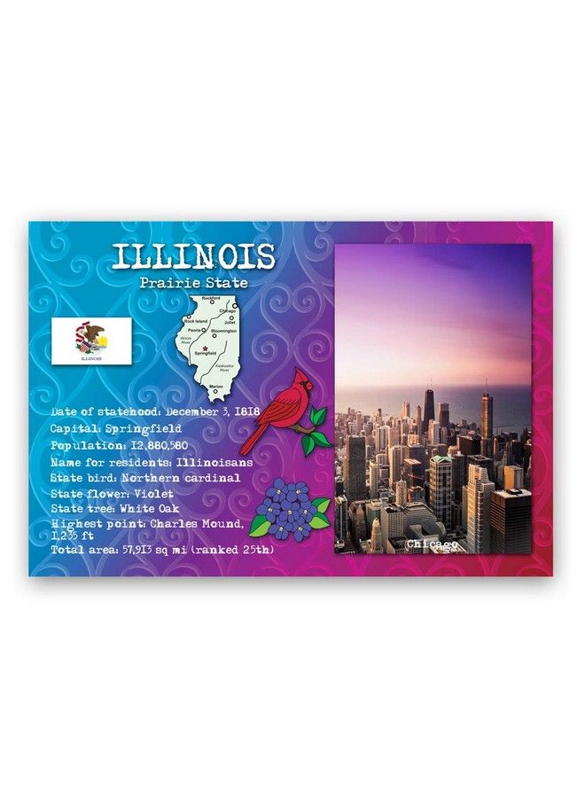 Postcard Fair Illinois State Facts Postcard Set Of 20 Identical Postcards. Post Cards With Il Facts And State Symbols. Made In Usa. - Image 2