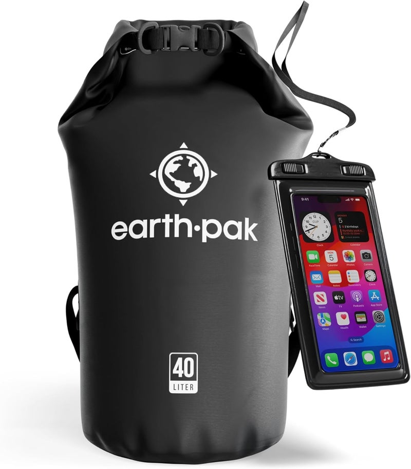 Earth Pak Waterproof Dry Bag - Roll Top Waterproof Backpack Sack Keeps Gear Dry for Kayak with Waterproof Phone Case - Image 1