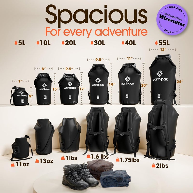 Earth Pak Waterproof Dry Bag - Roll Top Waterproof Backpack Sack Keeps Gear Dry for Kayak with Waterproof Phone Case - Image 2