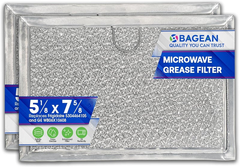Bagean Microwave Filter Replacement 5.12” x 7.64” Fits Frigidaire 5304464105 WB06X10608 GE Microwave Filter - Aluminum Mesh Screen Grease Filter - Filters Air Entering Over the Range Oven Vent Fan (2-Pack) - Image 1