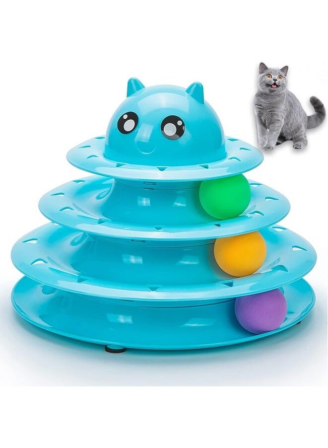 MIRFA Three Tier Turntable Interactive Pet Toy With 3 Rolling Balls  - Blue - Image 1