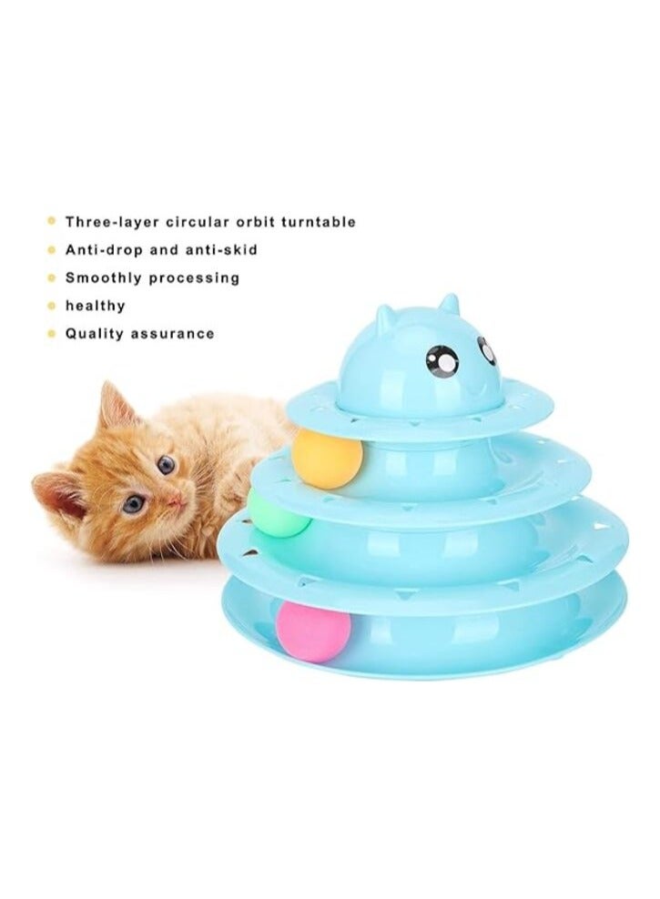 MIRFA Three Tier Turntable Interactive Pet Toy With 3 Rolling Balls  - Blue - Image 4