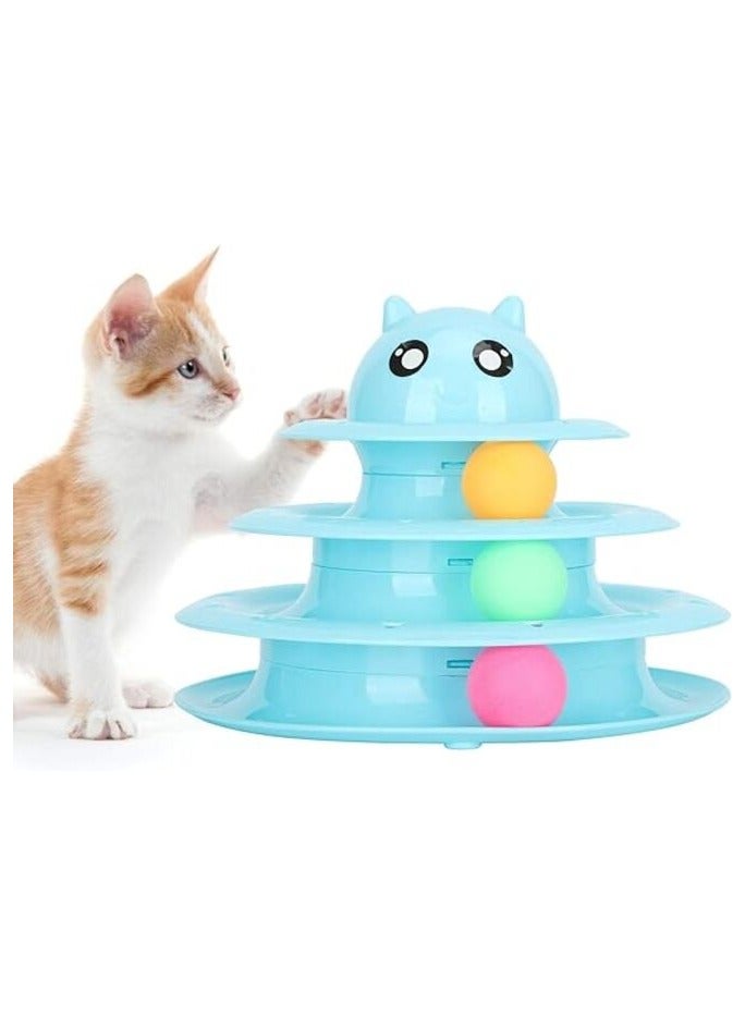 MIRFA Three Tier Turntable Interactive Pet Toy With 3 Rolling Balls  - Blue - Image 2