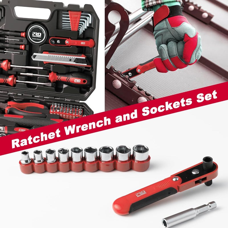 Prostormer 160-Piece Home Repair Tool Set, General Household Hand Tool Kit with Toolbox Storage Case for House, Garage, College Dorm and Office (Red) - Image 5