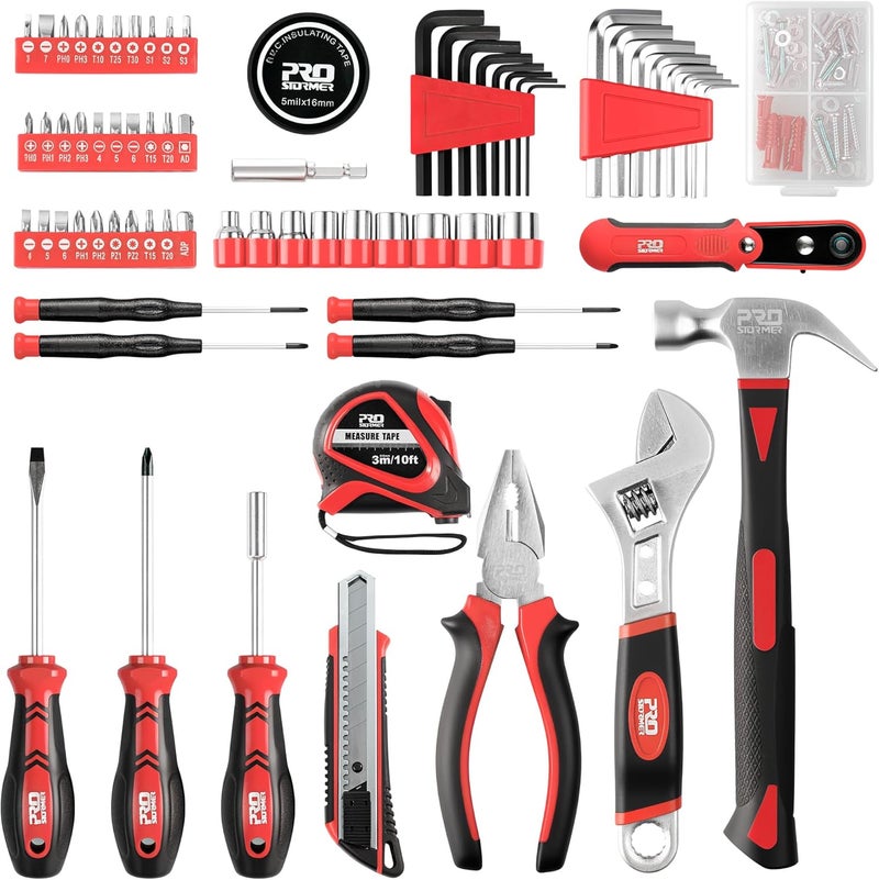 Prostormer 160-Piece Home Repair Tool Set, General Household Hand Tool Kit with Toolbox Storage Case for House, Garage, College Dorm and Office (Red) - Image 2