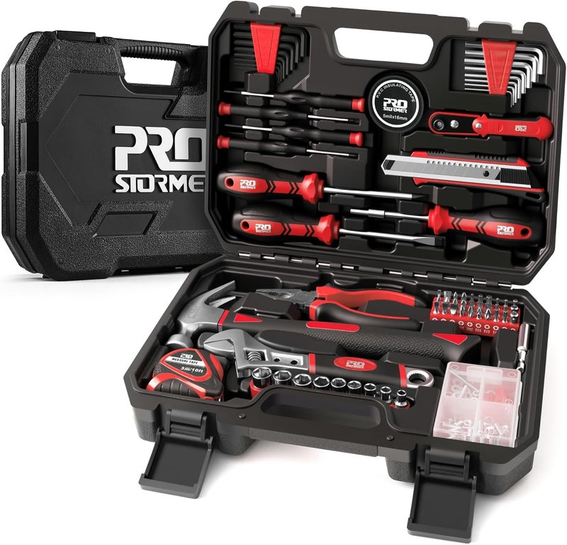 Prostormer 160-Piece Home Repair Tool Set, General Household Hand Tool Kit with Toolbox Storage Case for House, Garage, College Dorm and Office (Red) - Image 1