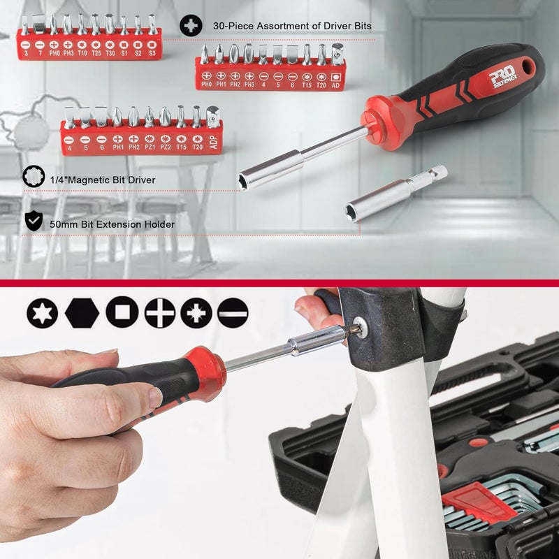 Prostormer 160-Piece Home Repair Tool Set, General Household Hand Tool Kit with Toolbox Storage Case for House, Garage, College Dorm and Office (Red) - Image 4
