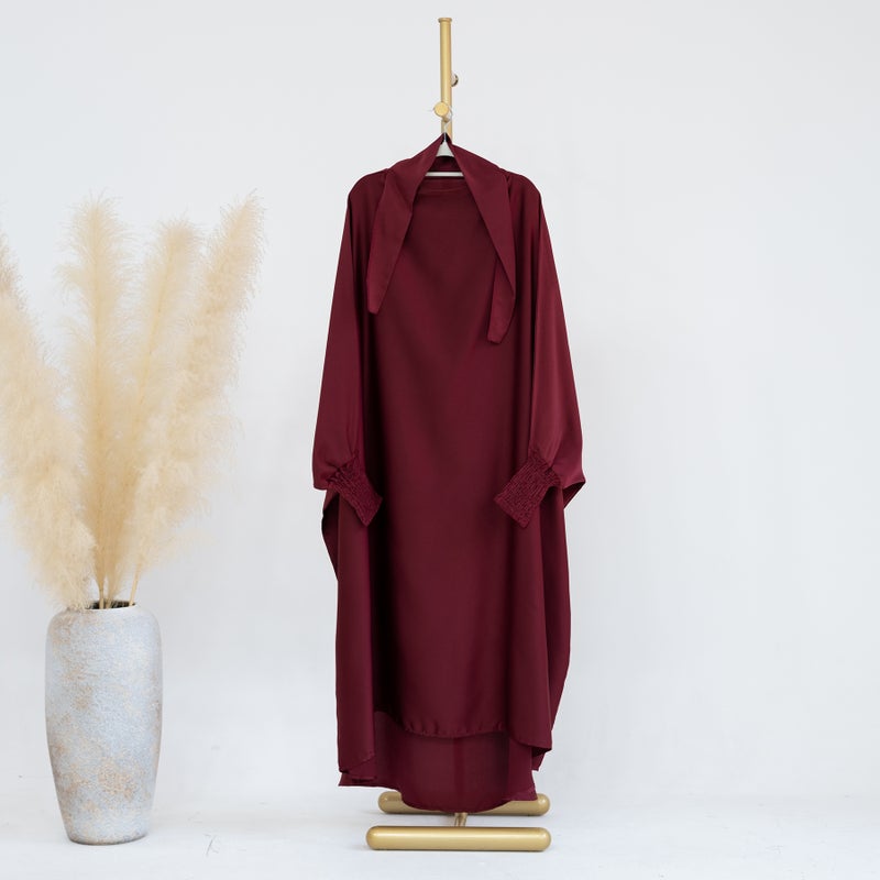 2023 Loriya Maxi Plain Abaya Kids Dress LR662 Wine red 
