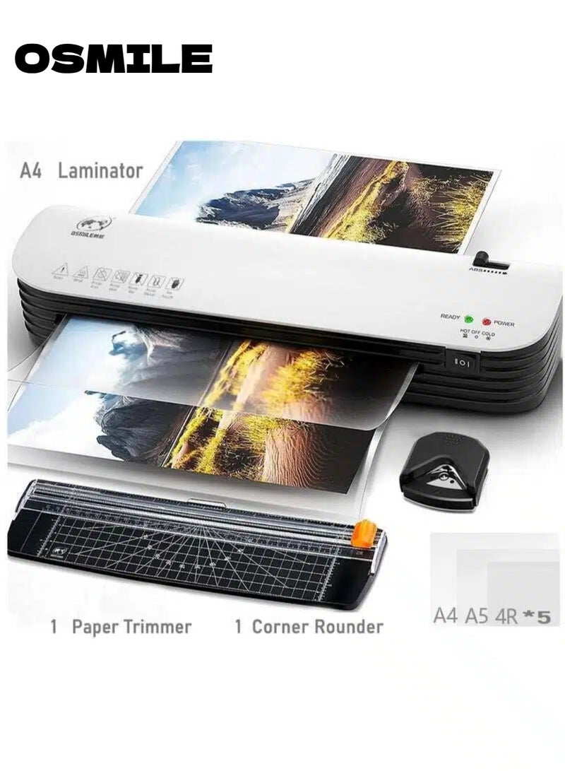 أوسمايل جهاز تغليف OSMILE SL299 الساخن والبارد، مجموعة آلات التلميح A4A5A6، جهاز تلوين حراري 4 في 1 للاستخدام المنزلي في المدارس، عرض أقصى 9 إنش، آلة قص ورق، زاوية دائرية. 15 كيس تغليف - Image 1