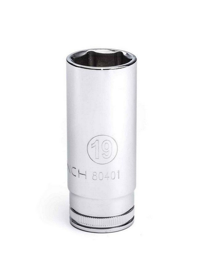 GearWrench Professional 6-Point Deep Metric Socket Silver 3/8 Inch x 19 mm 80401 - Image 1