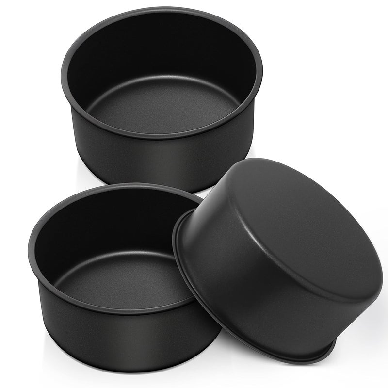Herogo 6 x 3 Inch Cake Pans Round Set of 3 Stainless Steel Black Nonstick Deep Baking Pan for Birthday Wedding Layer Cake Bakeware Leakproof  Straight Side Dishwasher Safe