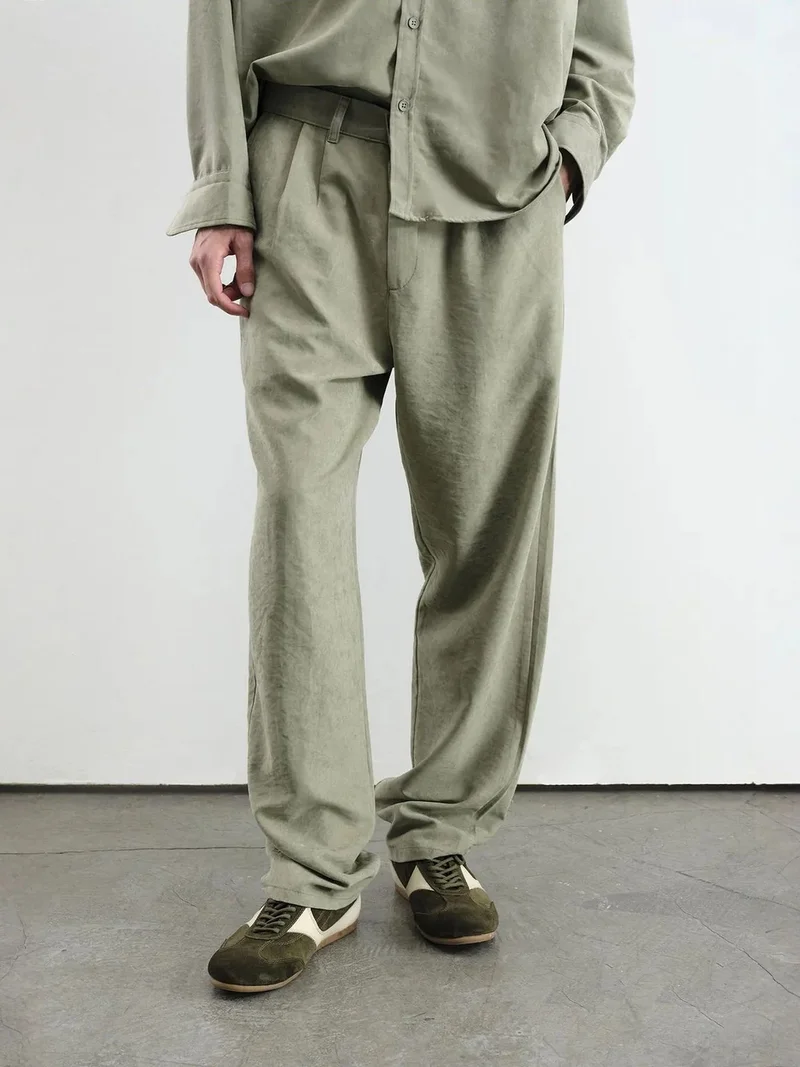 GIESTO Men's Mid Waist Wide Leg Pleated Pants