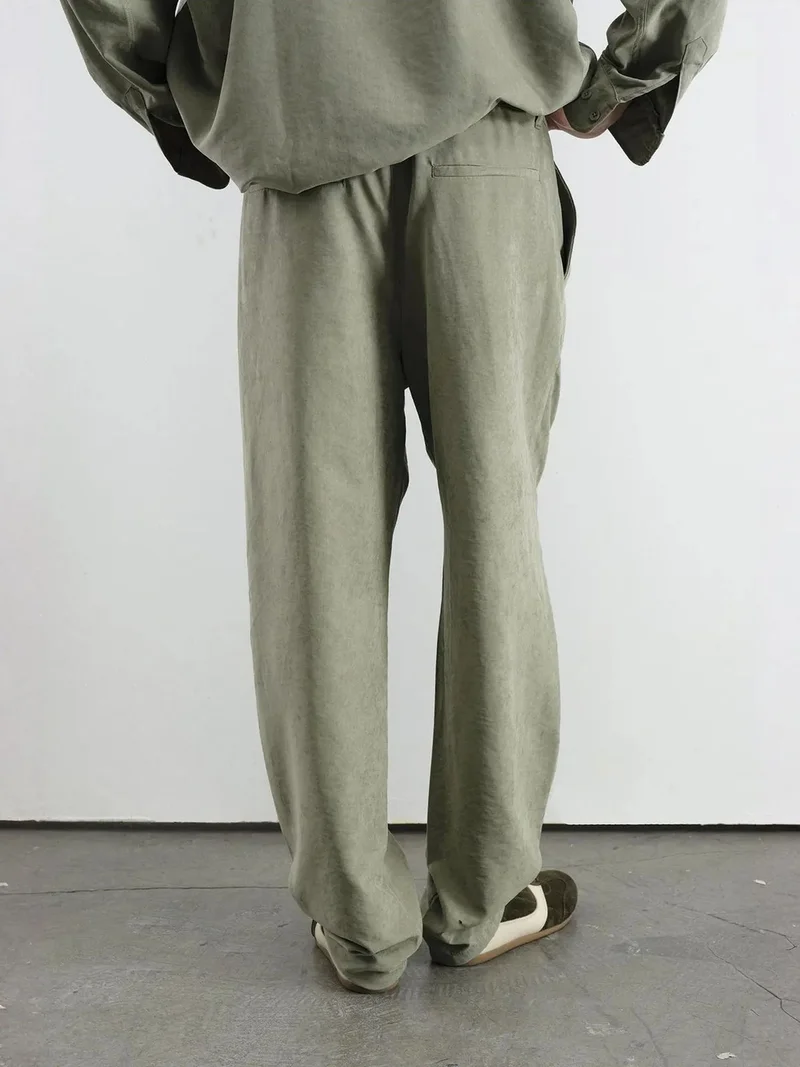 Giesto Khaki Green GIESTO Men's Mid Waist Wide Leg Pleated Pants for Men | Best Price UAE