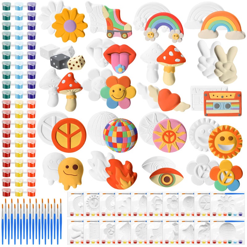 Simgoing 20 Set Groovy Ceramic Painting Kit DIY Ceramic to Paint Your Own Groovy Figurines Unpainted Plaster Retro Arts and Craft for Adults 1970s Retro Hippie Birthday Party Favors - Image 1