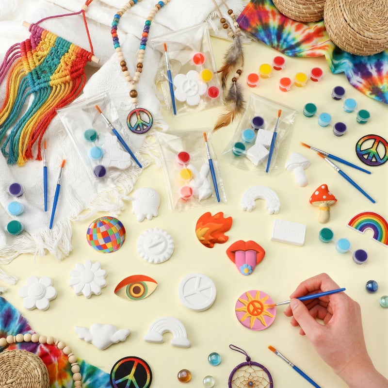 Simgoing 20 Set Groovy Ceramic Painting Kit DIY Ceramic to Paint Your Own Groovy Figurines Unpainted Plaster Retro Arts and Craft for Adults 1970s Retro Hippie Birthday Party Favors - Image 2