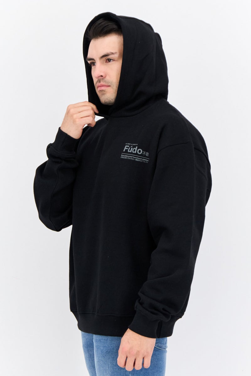 Fudo Men Hooded Brand Logo Long Sleeves Sweatshirt, Black - Image 2