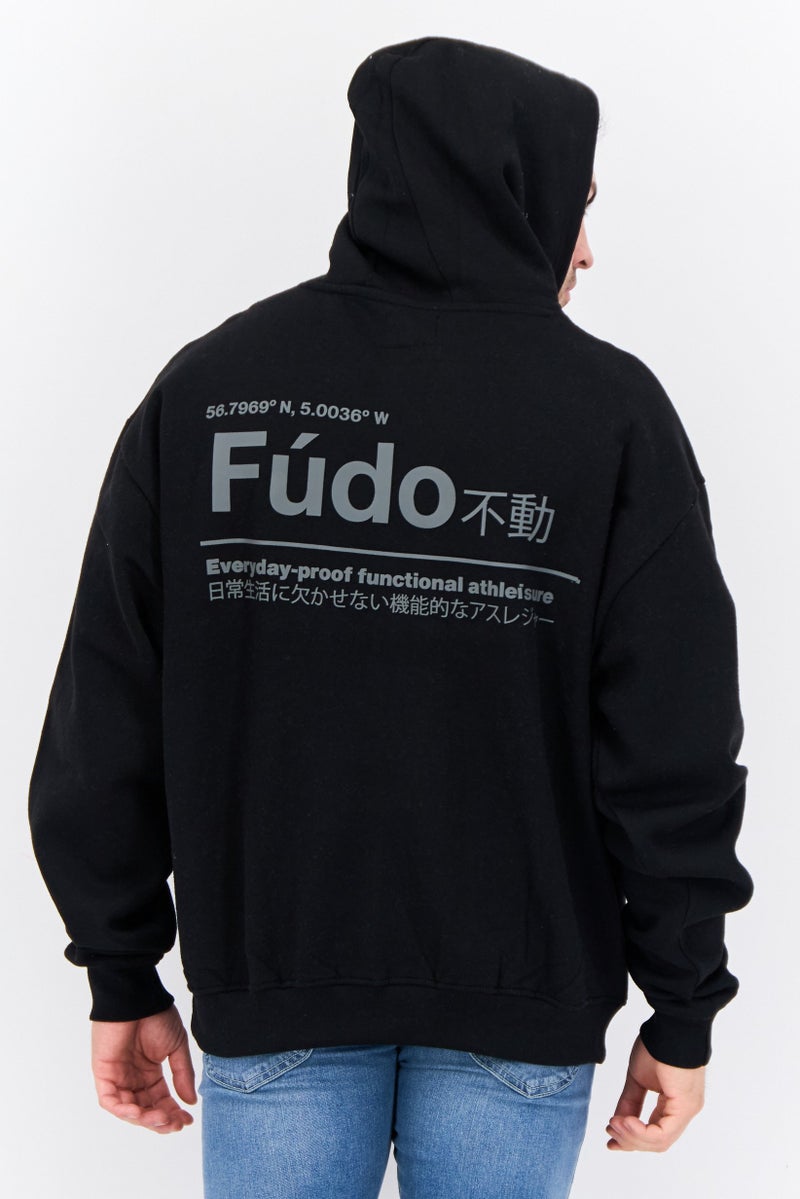 Fudo Men Hooded Brand Logo Long Sleeves Sweatshirt, Black - Image 3