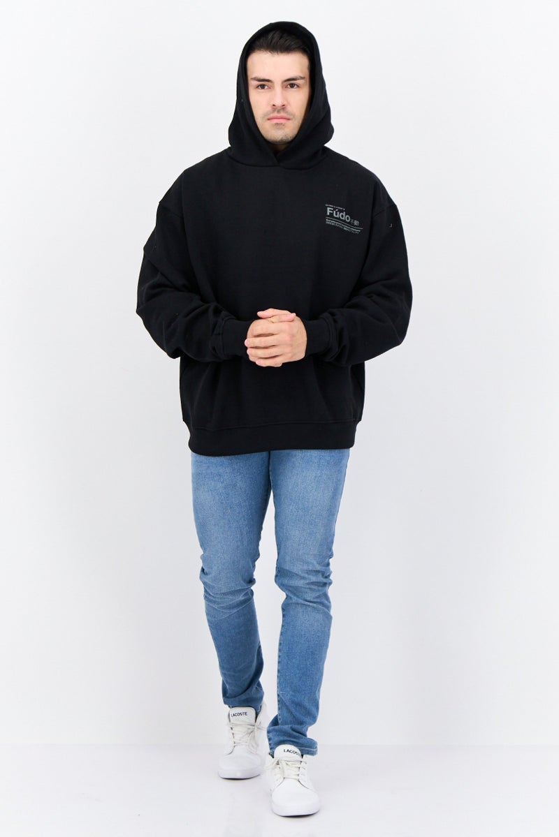 Fudo Men Hooded Brand Logo Long Sleeves Sweatshirt, Black - Image 4