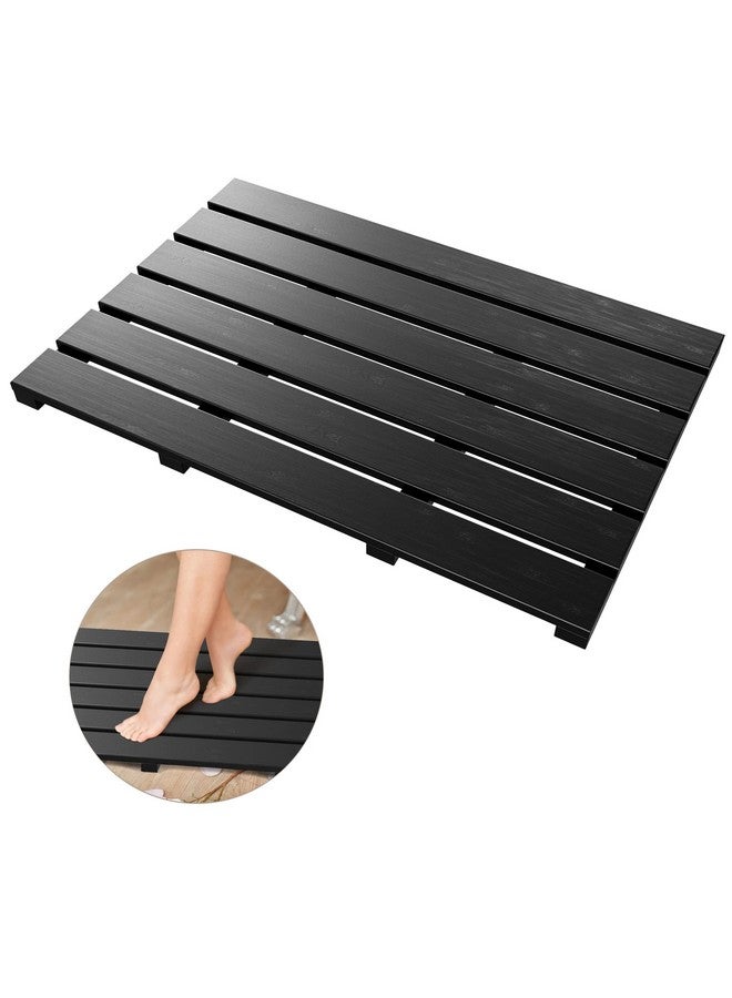Bamfan Bath Mat for Bathroom Luxury Shower - Non-Slip Bamboo Wooden Waterproof Floor Mat for Indoor or Outdoor Use(Black) - Image 1