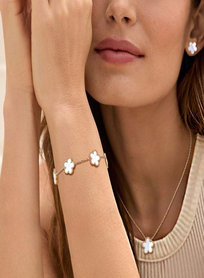 MPRAINBOW طقم قلائد وأساور وأقراط ذهبية - سوار مزهر سلسلة مطلي بالذهب عيار 18، مجوهرات أقراط مزهر من الفولاذ المقاوم للصدأ غير قابلة للتأكسد، هدية محظوظة لعيد الميلاد أو عيد الميلاد للأم أو الزوجة أو الابنة أو الصديقة. - Image 4