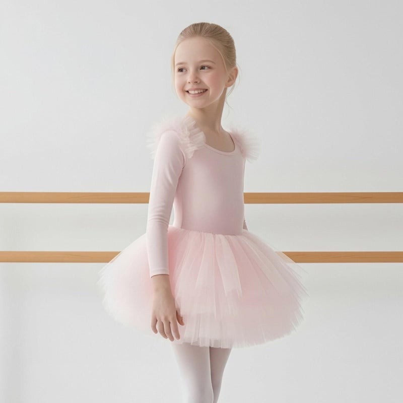 KARETT Toddler Tutu with Long Sleeve Ballerina Dance Outfits Ballet Leotards for Girls Pink 1-2Y - Image 4