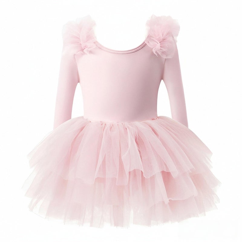 KARETT Toddler Tutu with Long Sleeve Ballerina Dance Outfits Ballet Leotards for Girls Pink 1-2Y - Image 1